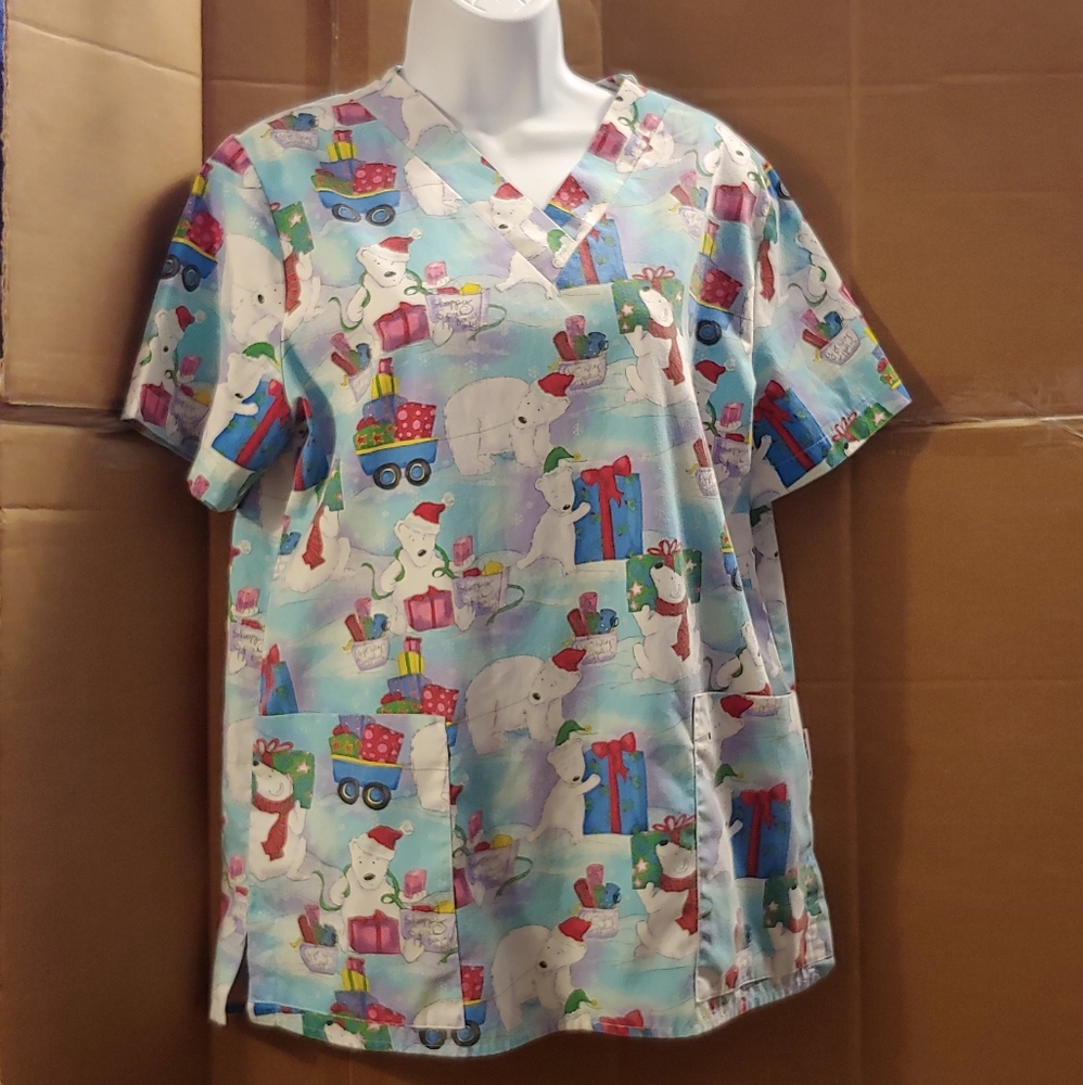Women's White Cross Polar Bear Scrub Shirt, S